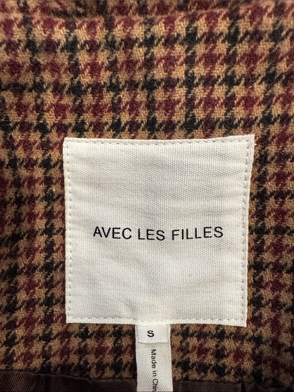 Avec Les Filles Mixed Plaid Houndstooth Cropped Equestrian Jacket Small NWT Gold - Picture 9 of 10